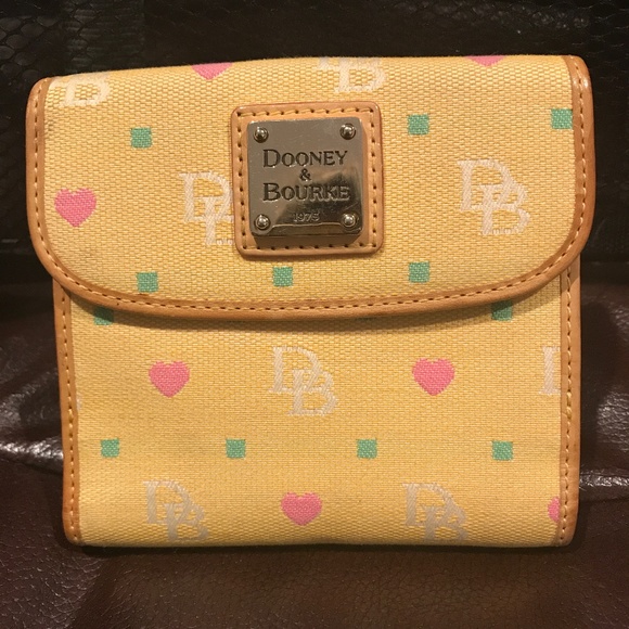 Dooney & Bourke Handbags - Dooney & Bourke Yellow Green Pink Hearts Wallet
